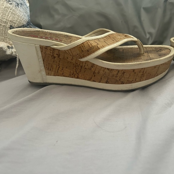 Prada Women's Cream and Brown Cork Sandals - Picture 2 of 7